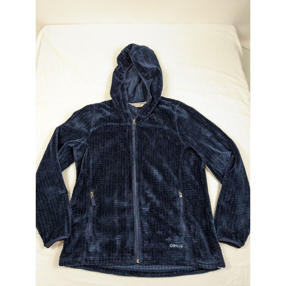 Orvis Mesa Fleece Full‎ Zip Pullover Women Medium Blue Pockets Waffle